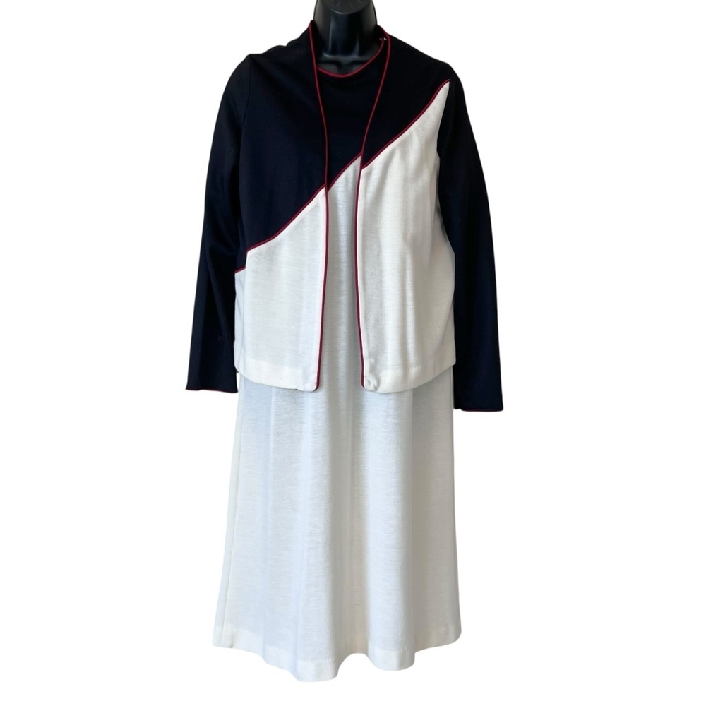 Vintage Flutterbye Colorblock Shift Dress and matching Jacket Ivory Red & Black
